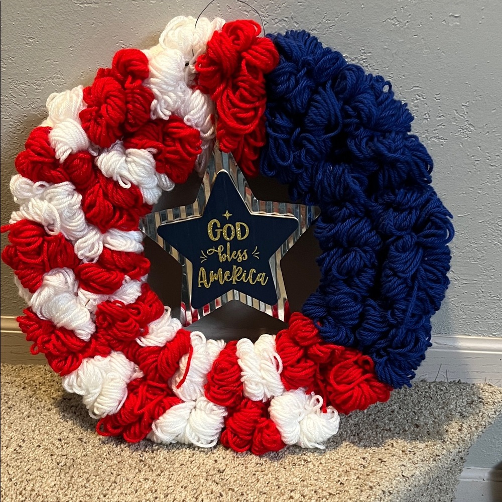 Patriotic Red, White, and Blue Holiday Wreath